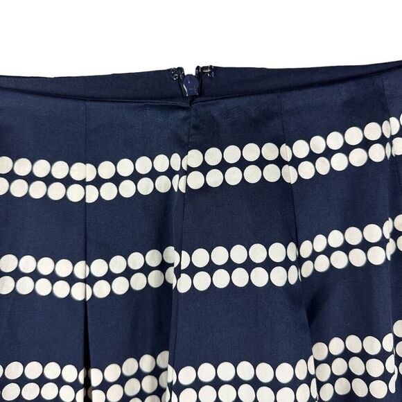 Talbots Navy White Polka Dot Pleated Woven Cotton Stretch Midi Skirt Size 4 - Picture 4 of 5